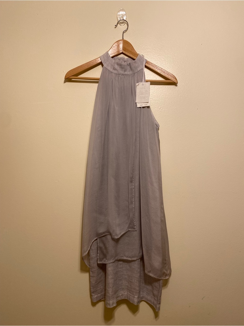120 LINO SILK LINEN Sleeveless High-Neck Layered Gray Dress. Size XS . NEW